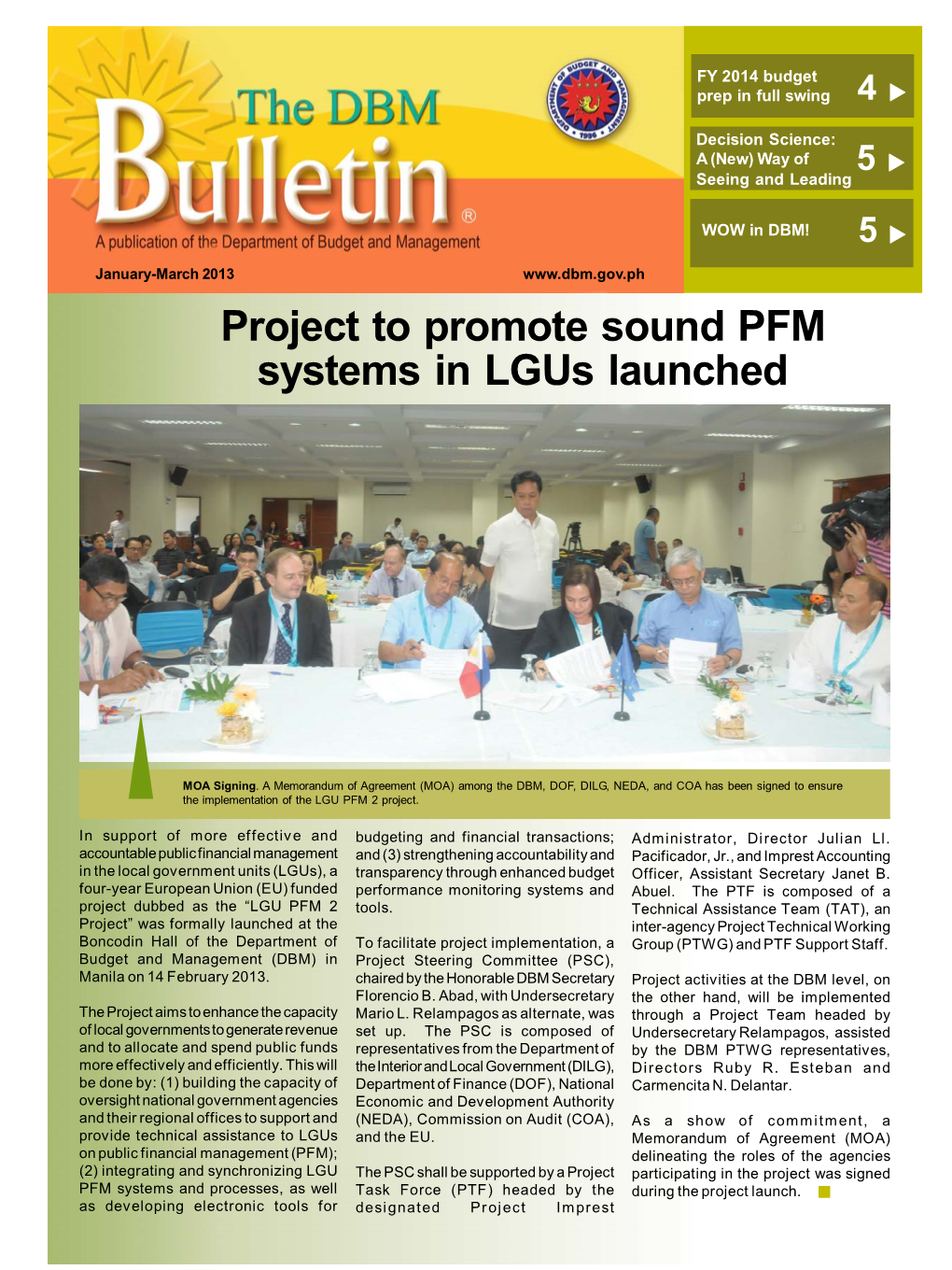 Project to Promote Sound PFM Systems in Lgus Launched