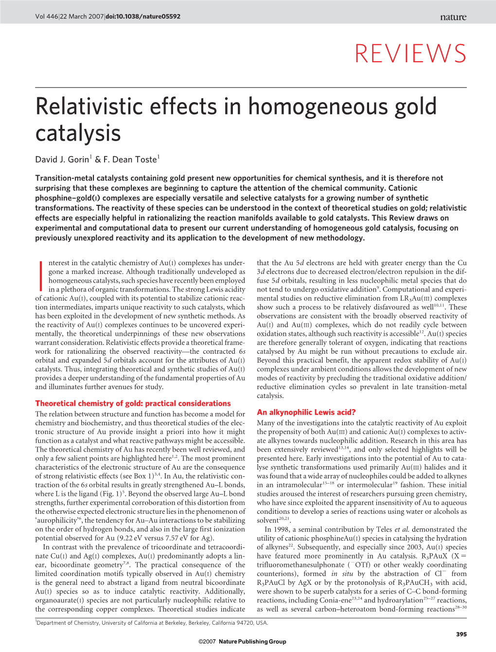 Relativistic Effects in Homogeneous Gold Catalysis