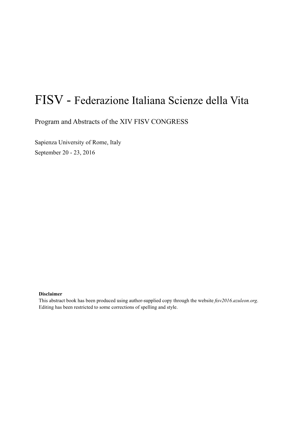 FISV - Federazione Italiana Scienze Della Vita