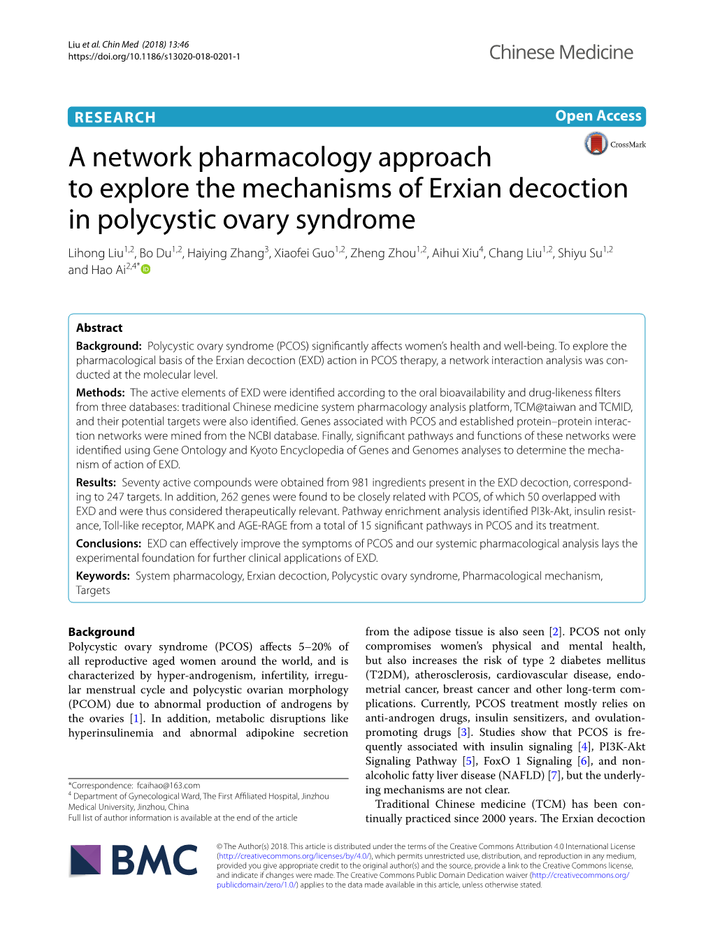 A Network Pharmacology Approach to Explore the Mechanisms of Erxian