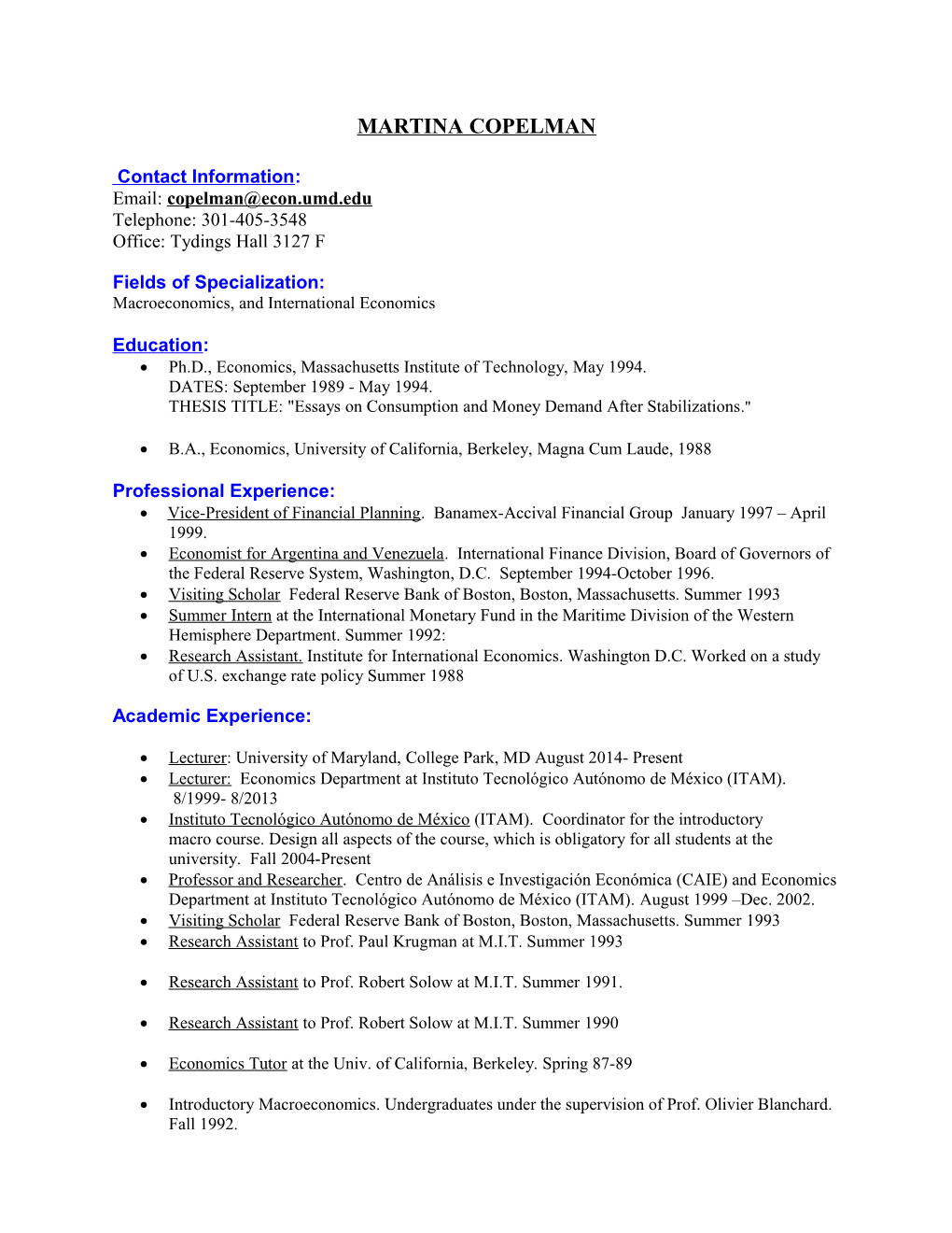 Resume for Current Work