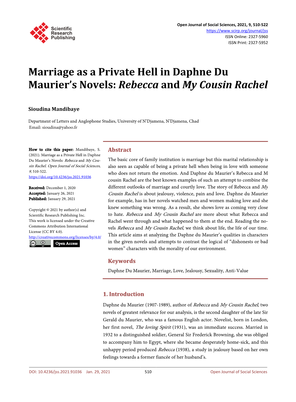 Marriage As a Private Hell in Daphne Du Maurier's Novels