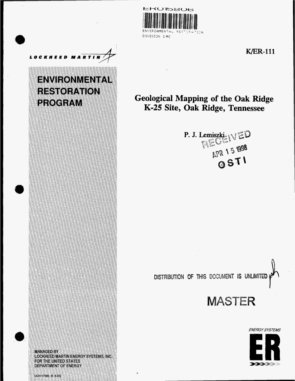 Geological Mapping of the Oak Ridge K-25 Site, Oak Ridge, Tennessee