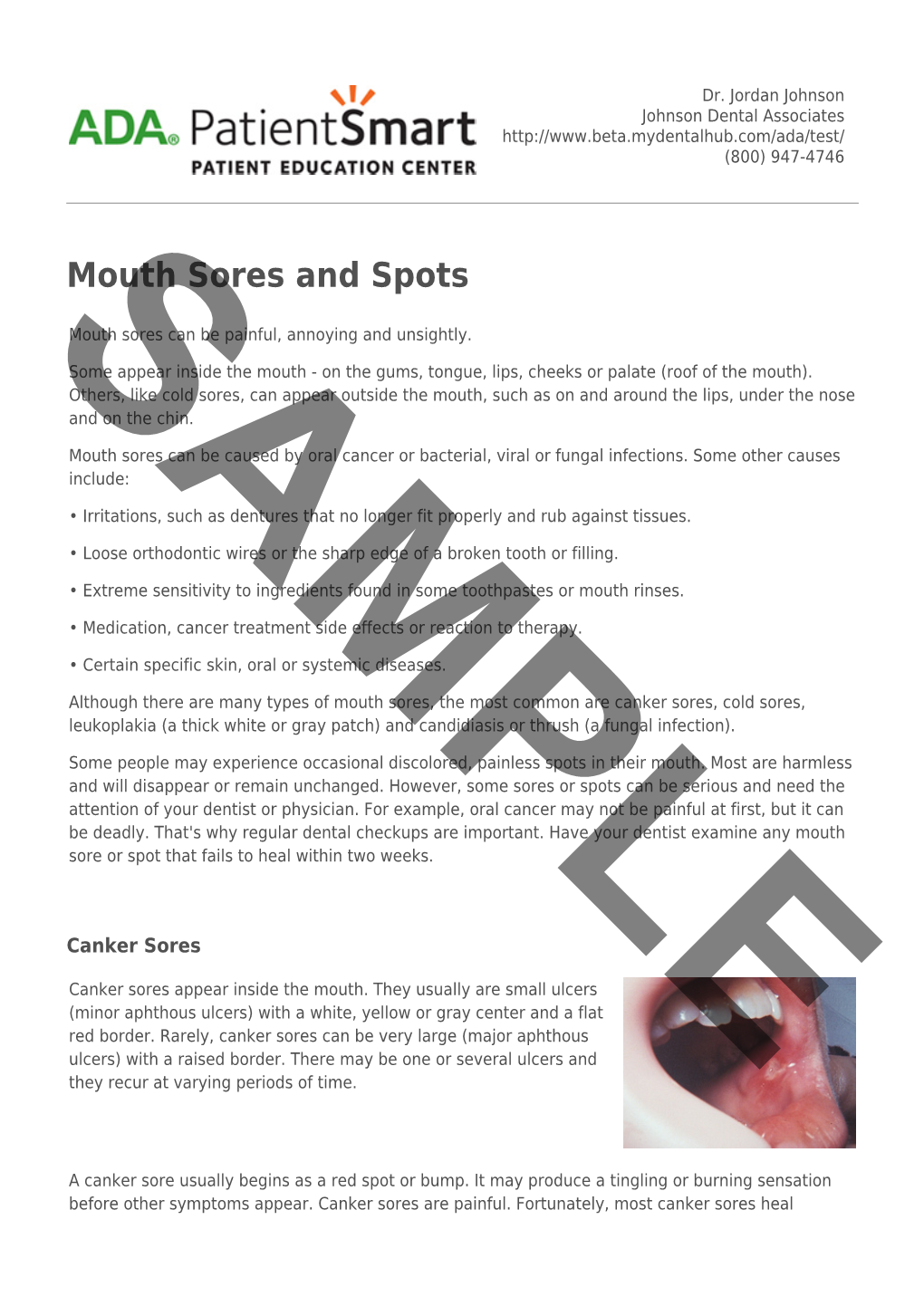 ADA Patient Smart | Mouth Sores and Spots