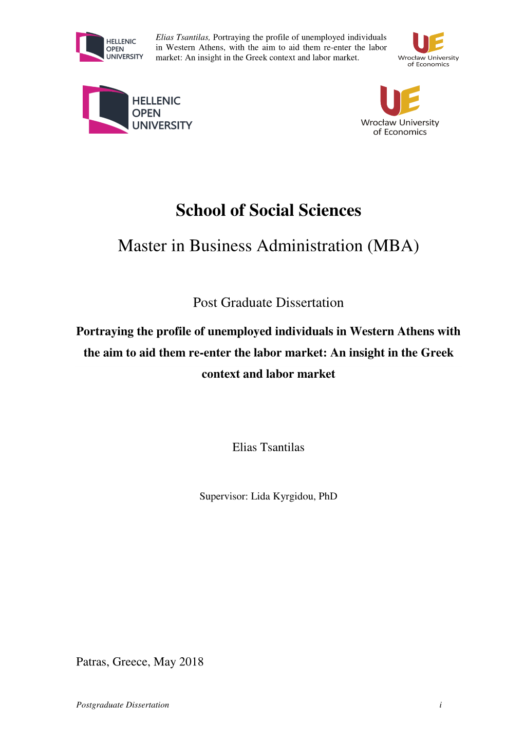 School of Social Sciences Master in Business