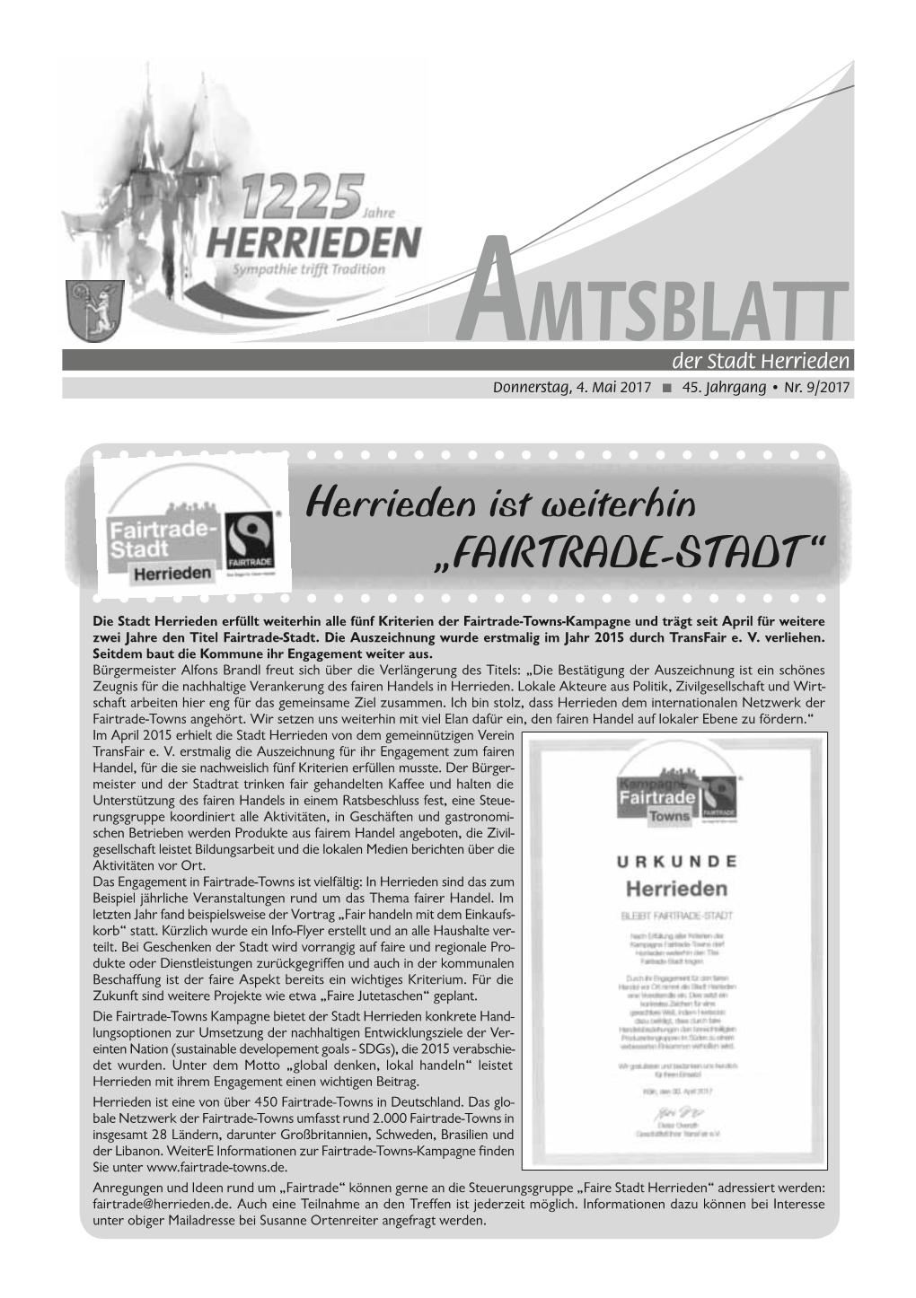Amtsblatts Herrieden in KW 20/2017 Ist Erscheint Normalerweise 14-Täglich Donnerstags