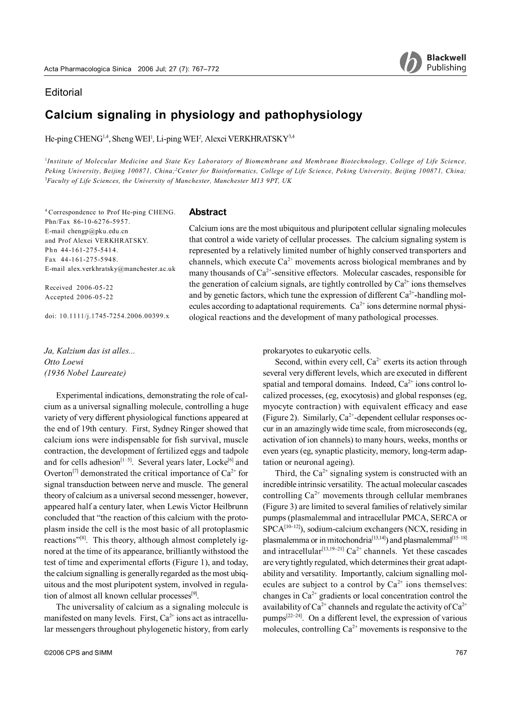 Calcium Signaling in Physiology and Pathophysiology