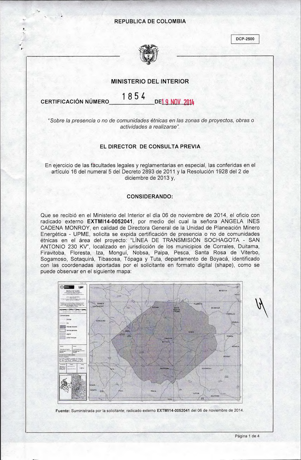 Certificación 1854 Del 19 De Noviembre