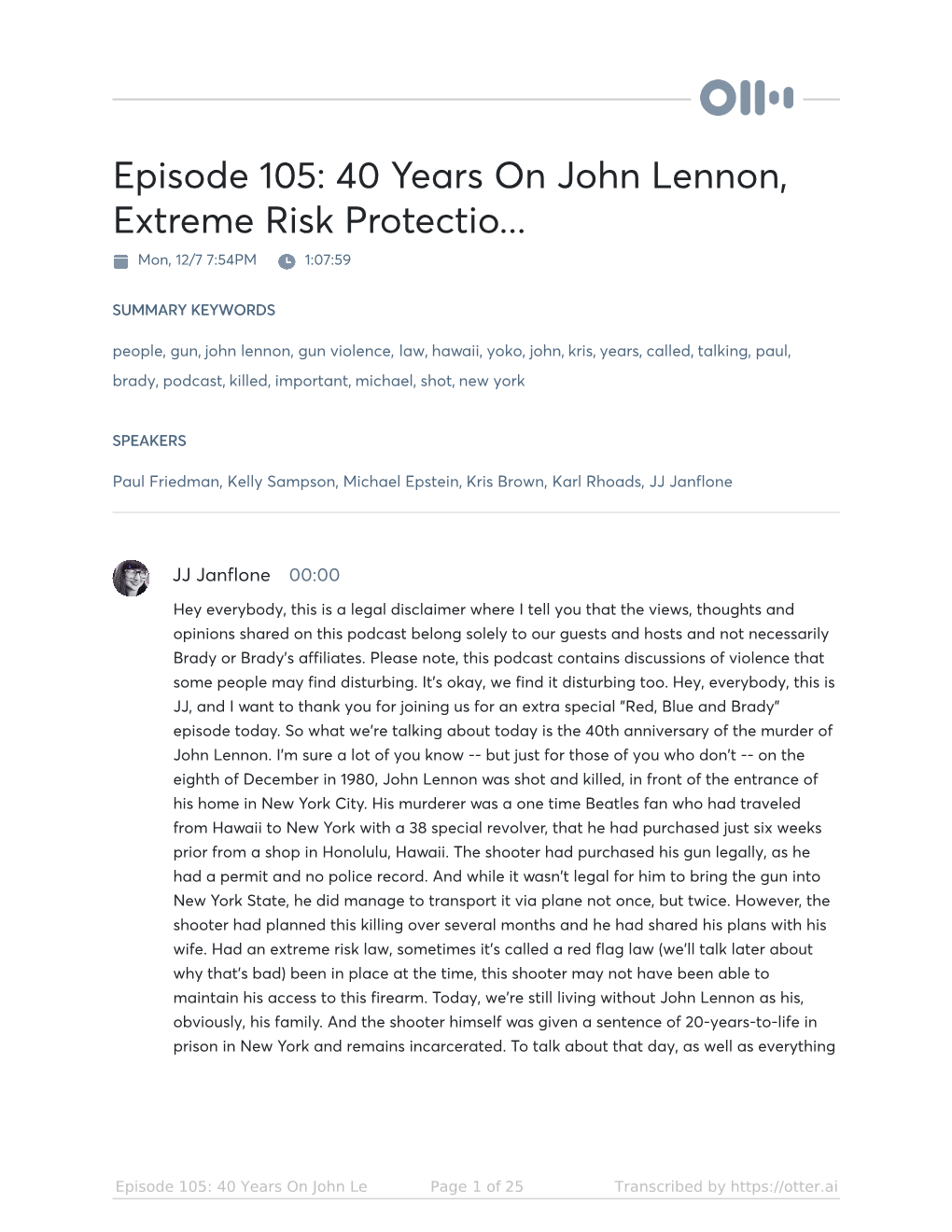 Episode 105: 40 Years on John Lennon, Extreme Risk Protectio... Mon, 12/7 7:54PM 1:07:59