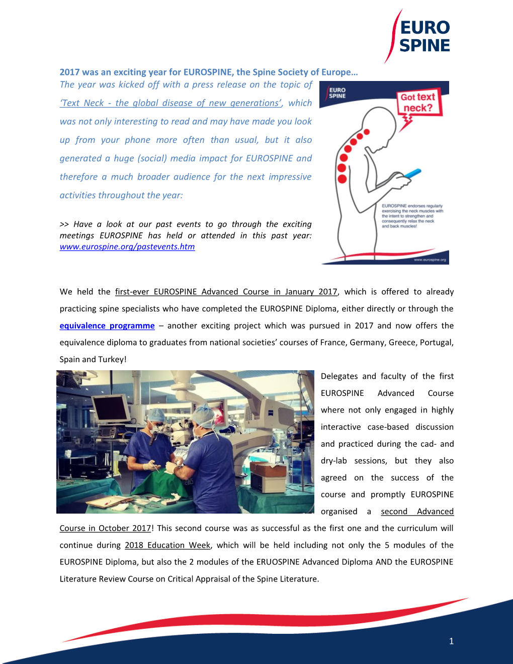 1 2017 Was an Exciting Year for EUROSPINE, the Spine Society Of