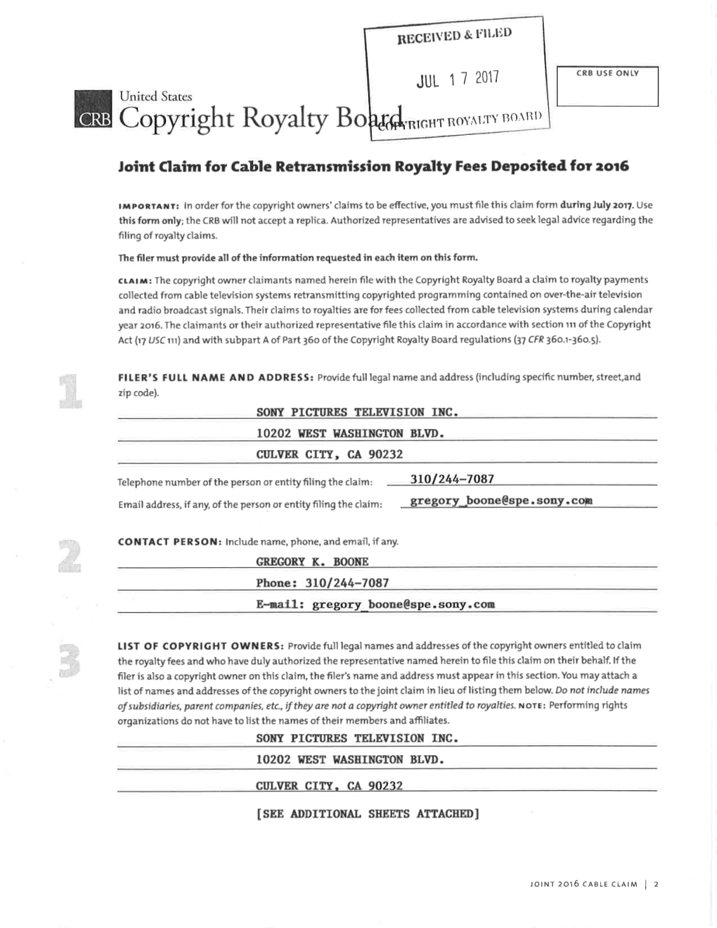 Scanned Paper Claim of Sony Pictures Television Inc