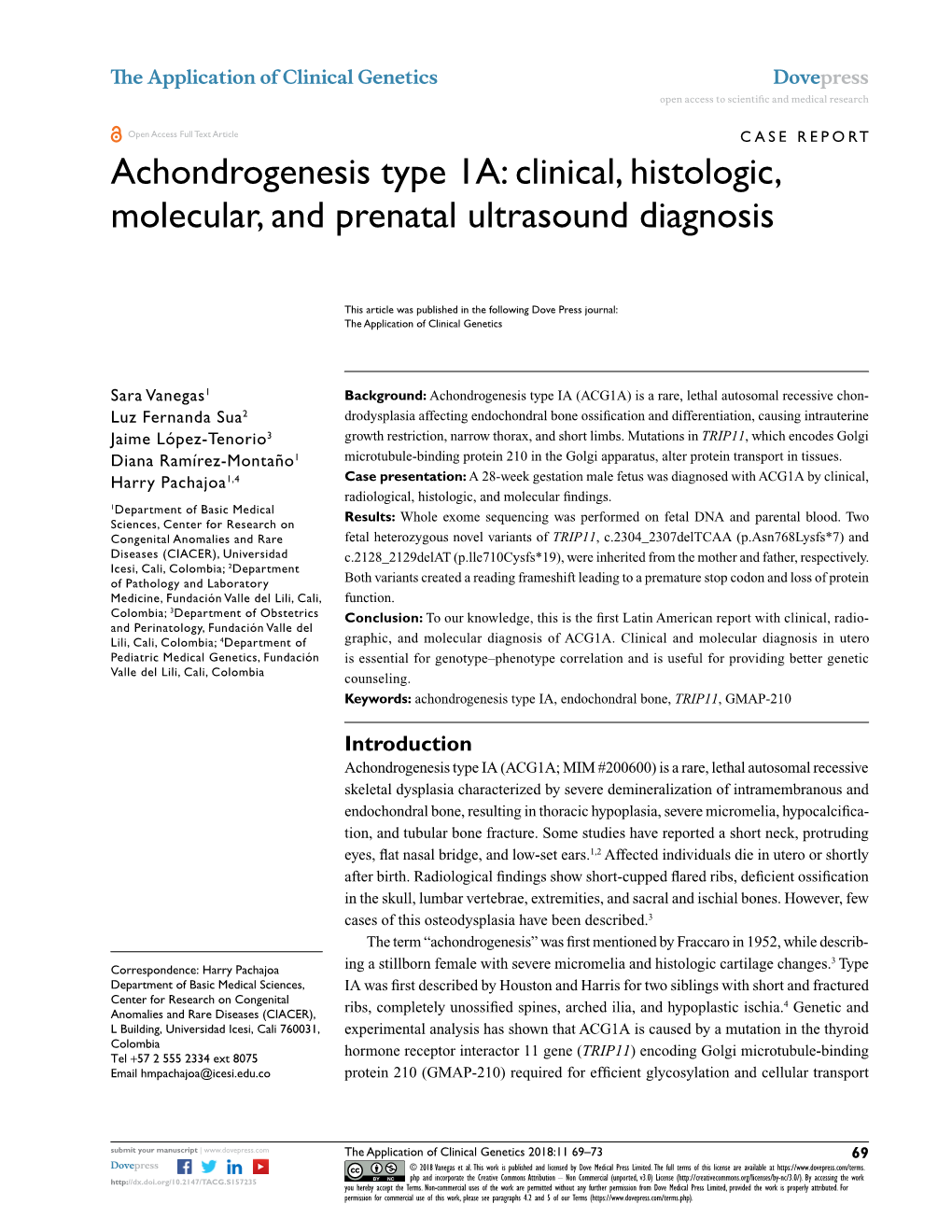 Achondrogenesis Type 1A: Clinical, Histologic, Molecular, and Prenatal Ultrasound Diagnosis