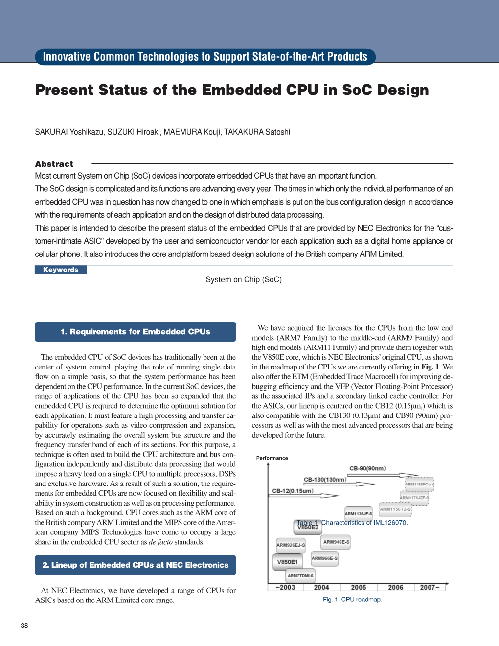 Present Status of the Embedded CPU in Soc Design