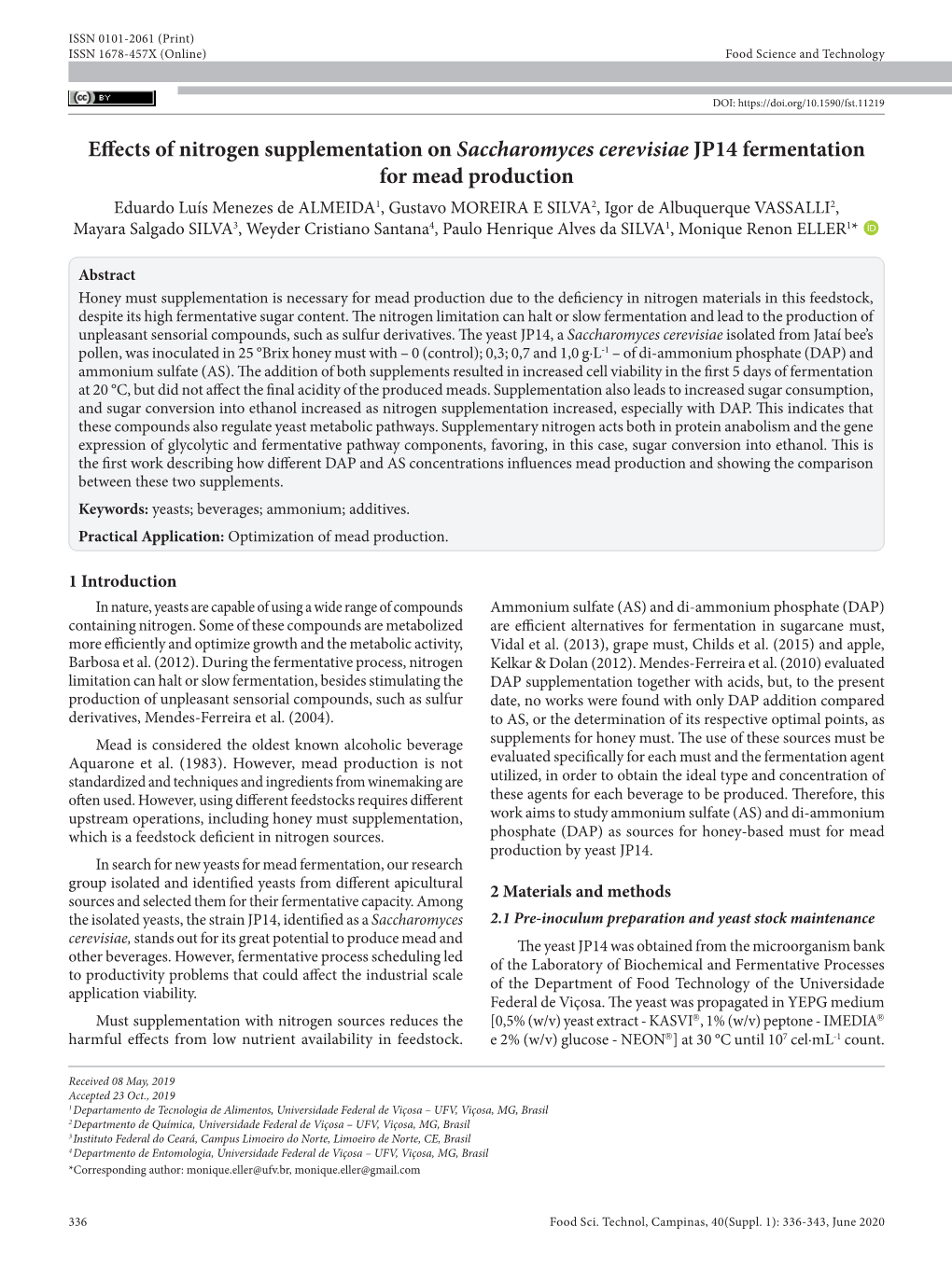 Effects of Nitrogen Supplementation on Saccharomyces Cerevisiae JP14