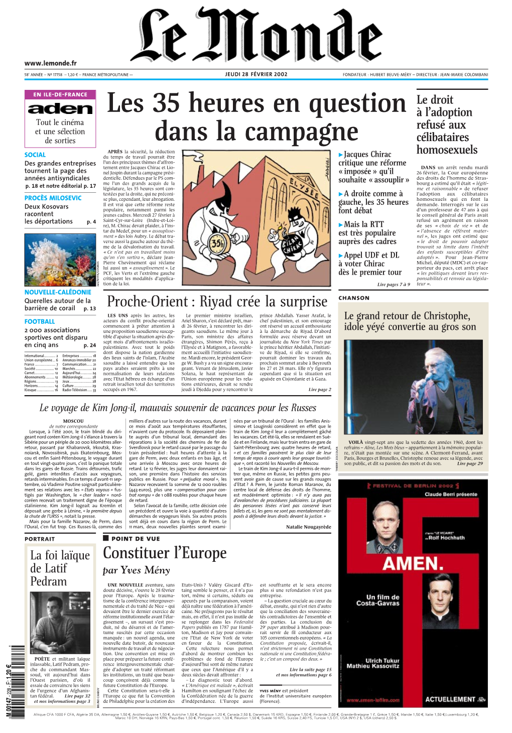 LE MONDE/PAGES<UNE>