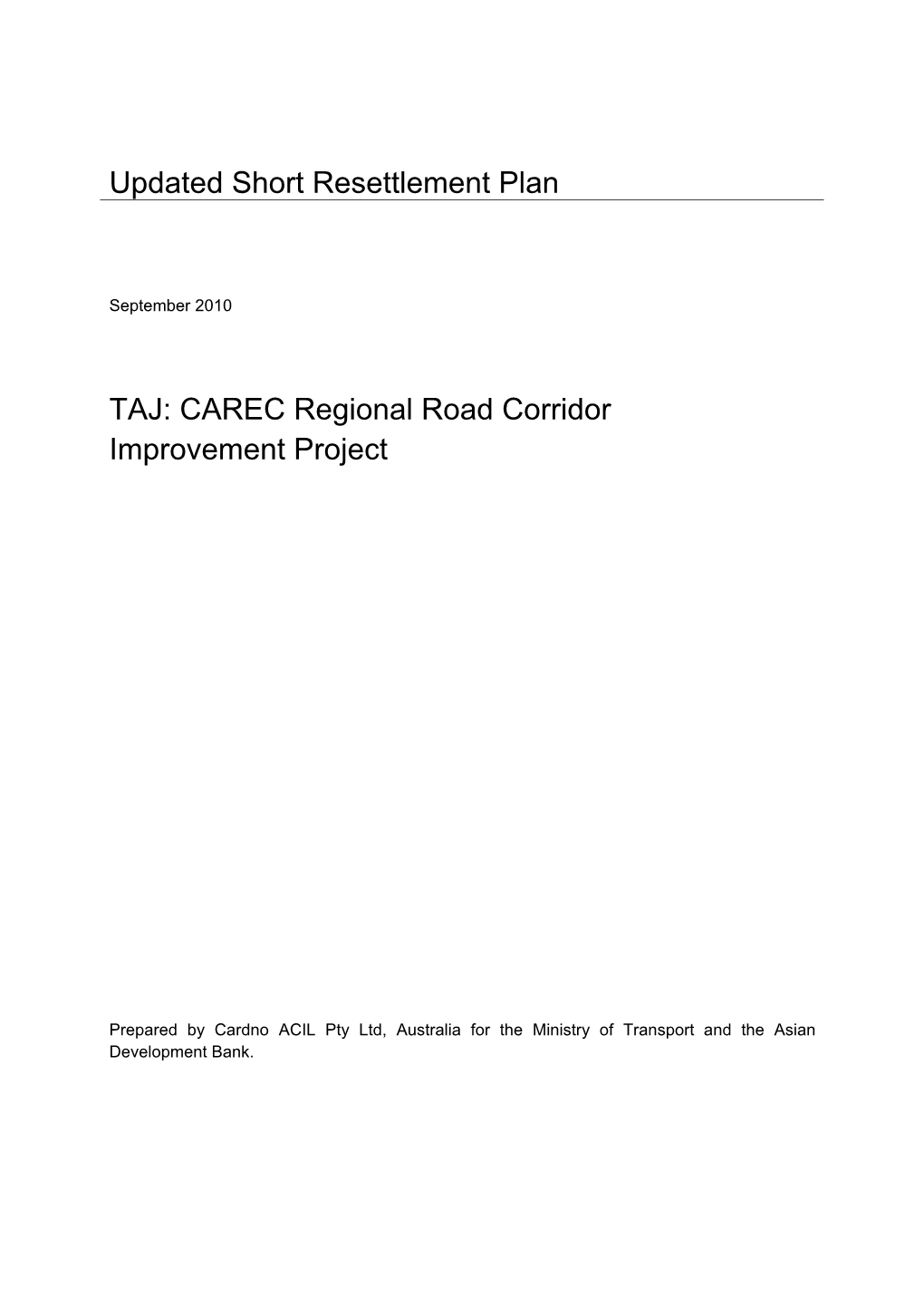 RPD: CAREC Regional Road Corridor Improvement Project (TAJ