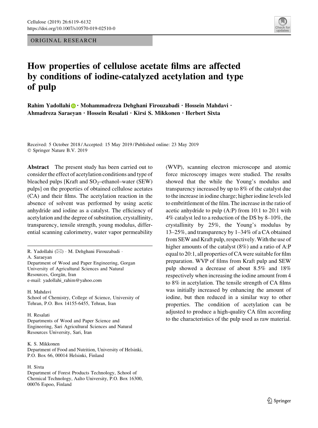 How Properties of Cellulose Acetate Films Are Affected by Conditions Of