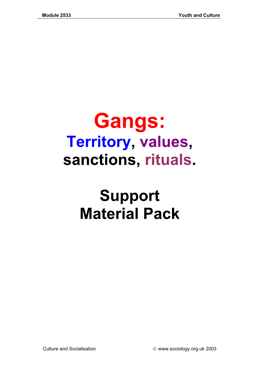 Gangs: Territory, Values, Sanctions, Rituals