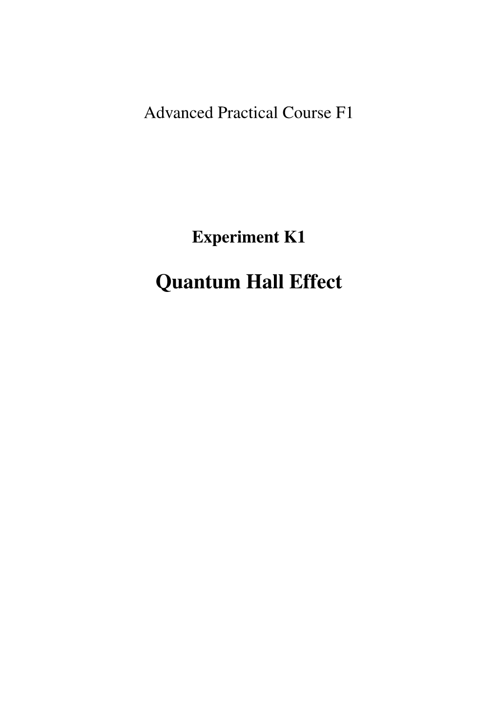 Quantum Hall Effect Contents