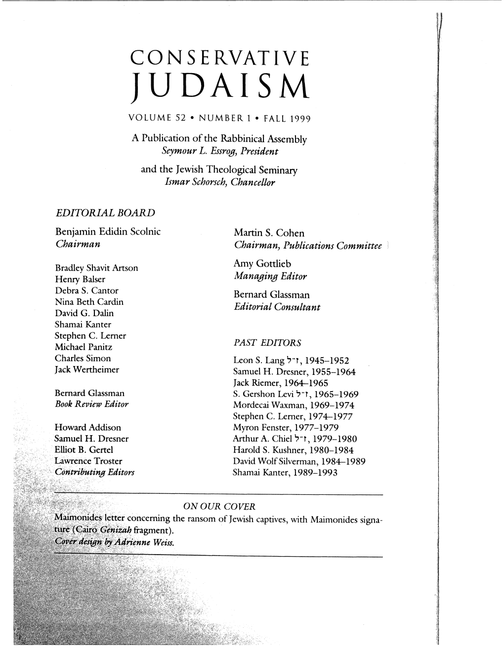 Judaism Volume 52 • Number 1 • Fall 1999