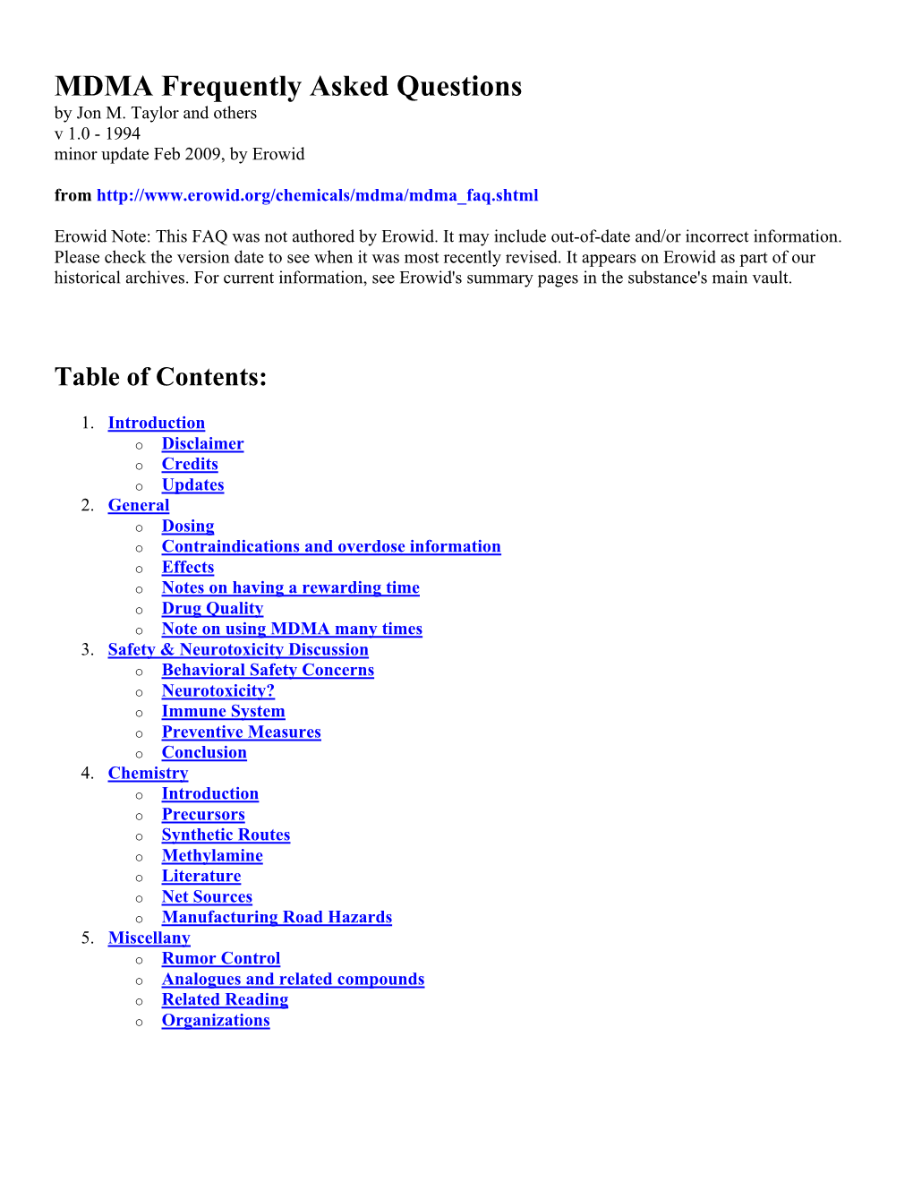 MDMA Frequently Asked Questions by Jon M