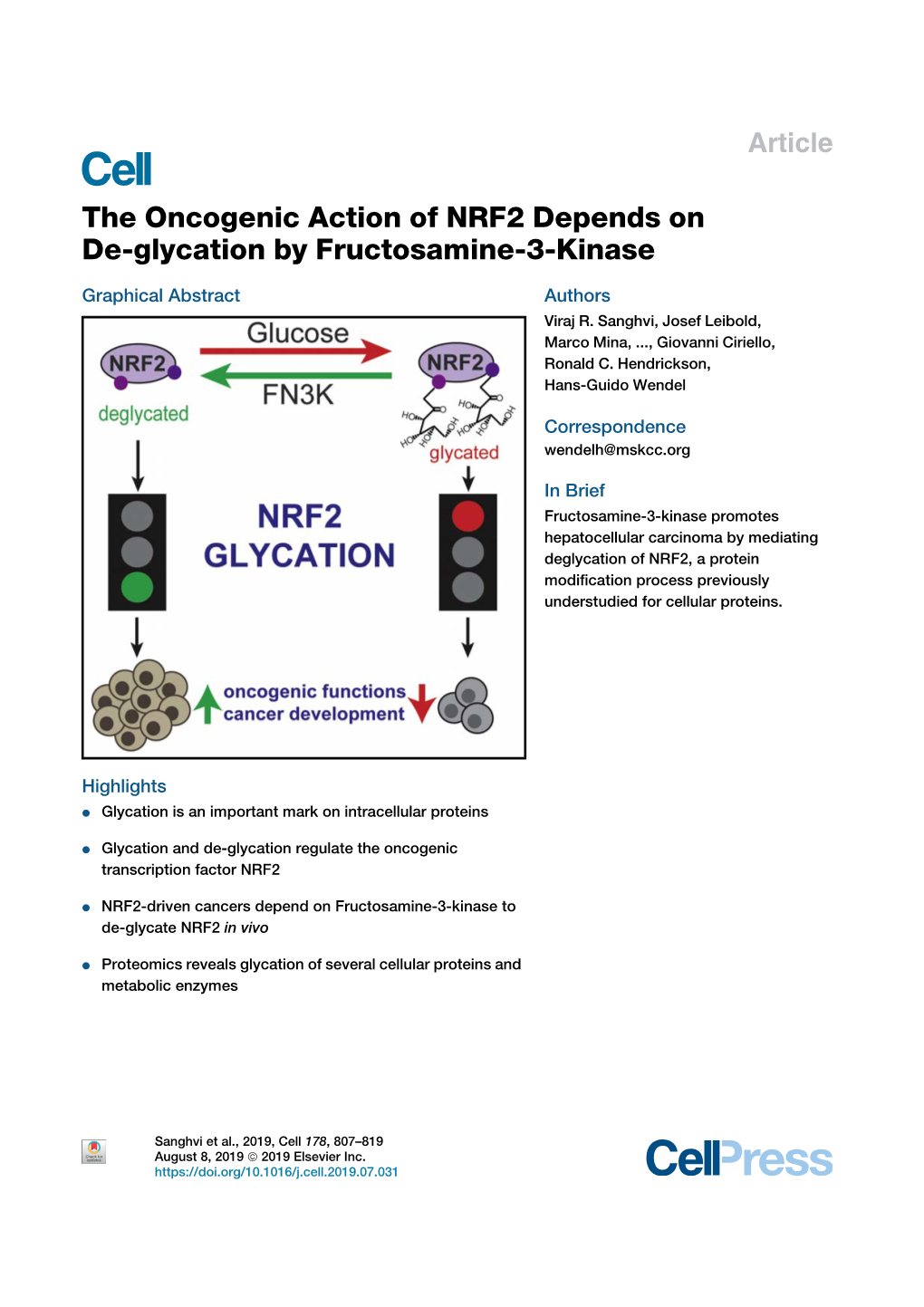 The Oncogenic Action of NRF2 Depends on De-Glycation by Fructosamine-3-Kinase