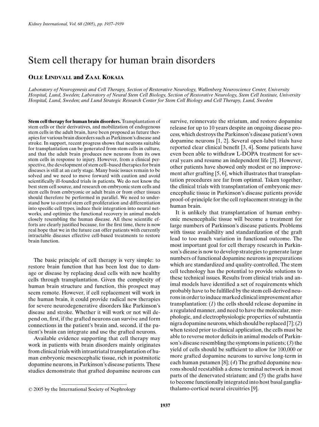 Stem Cell Therapy for Human Brain Disorders