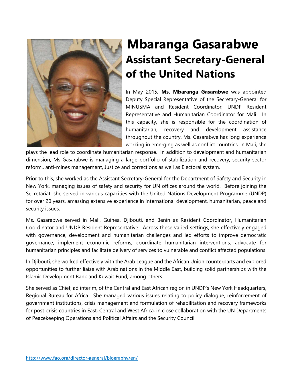 Mbaranga Gasarabwe Assistant Secretary-General of the United Nations