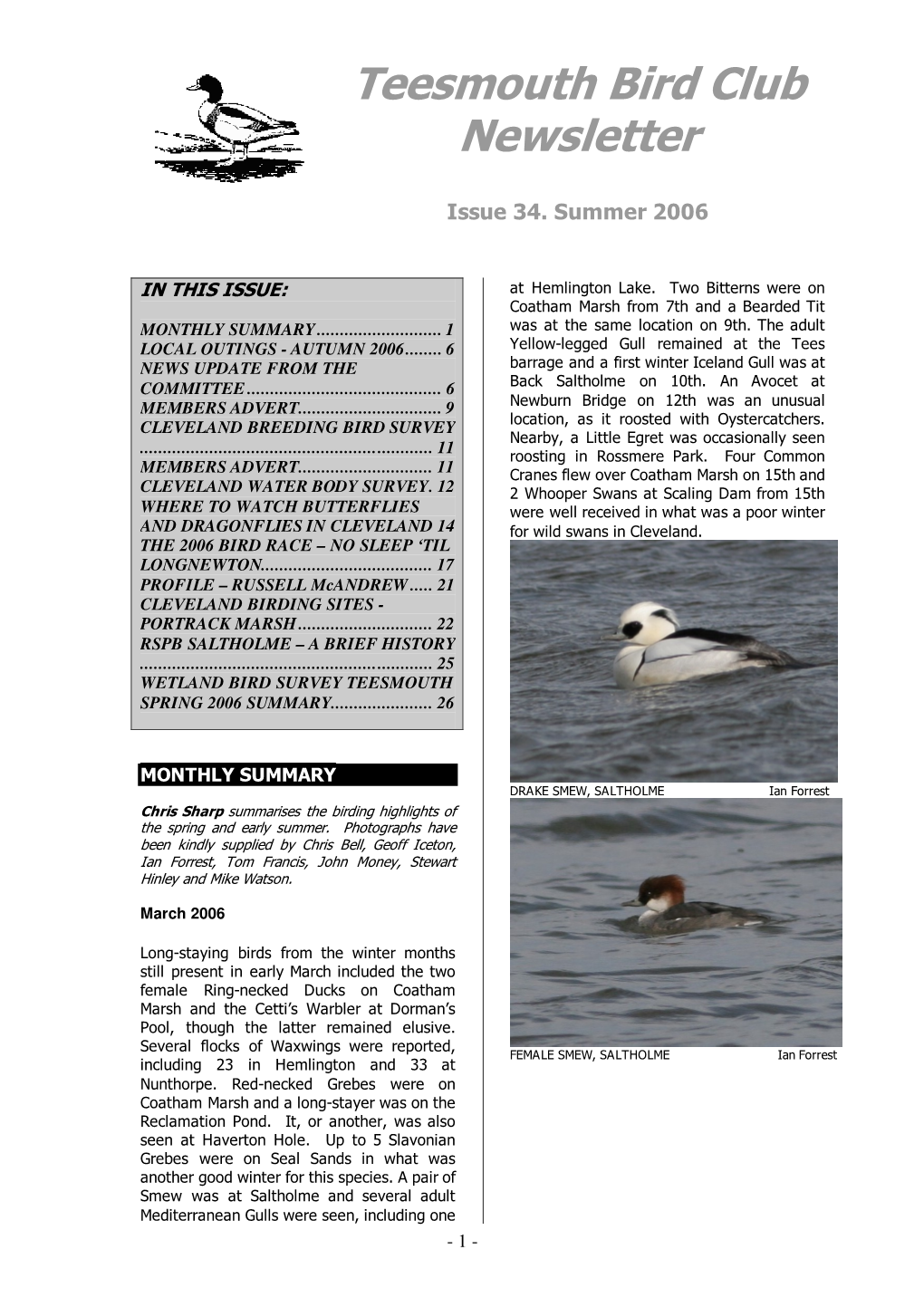 Teesmouth Bird Club Newsletter