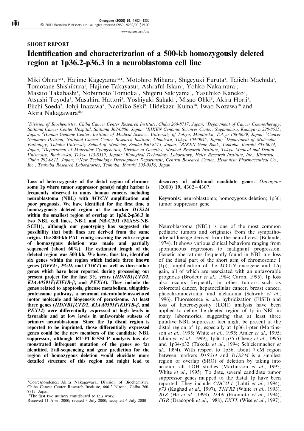 Identification and Characterization of a 500-Kb Homozygously Deleted