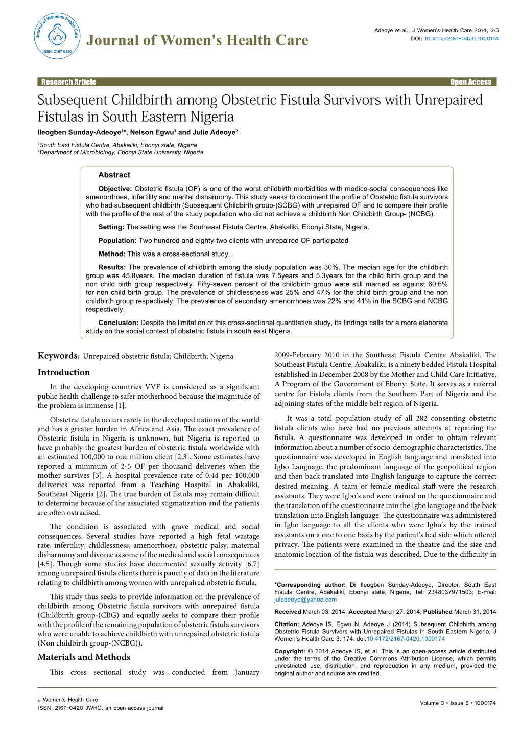 Subsequent Childbirth Among Obstetric Fistula Survivors With