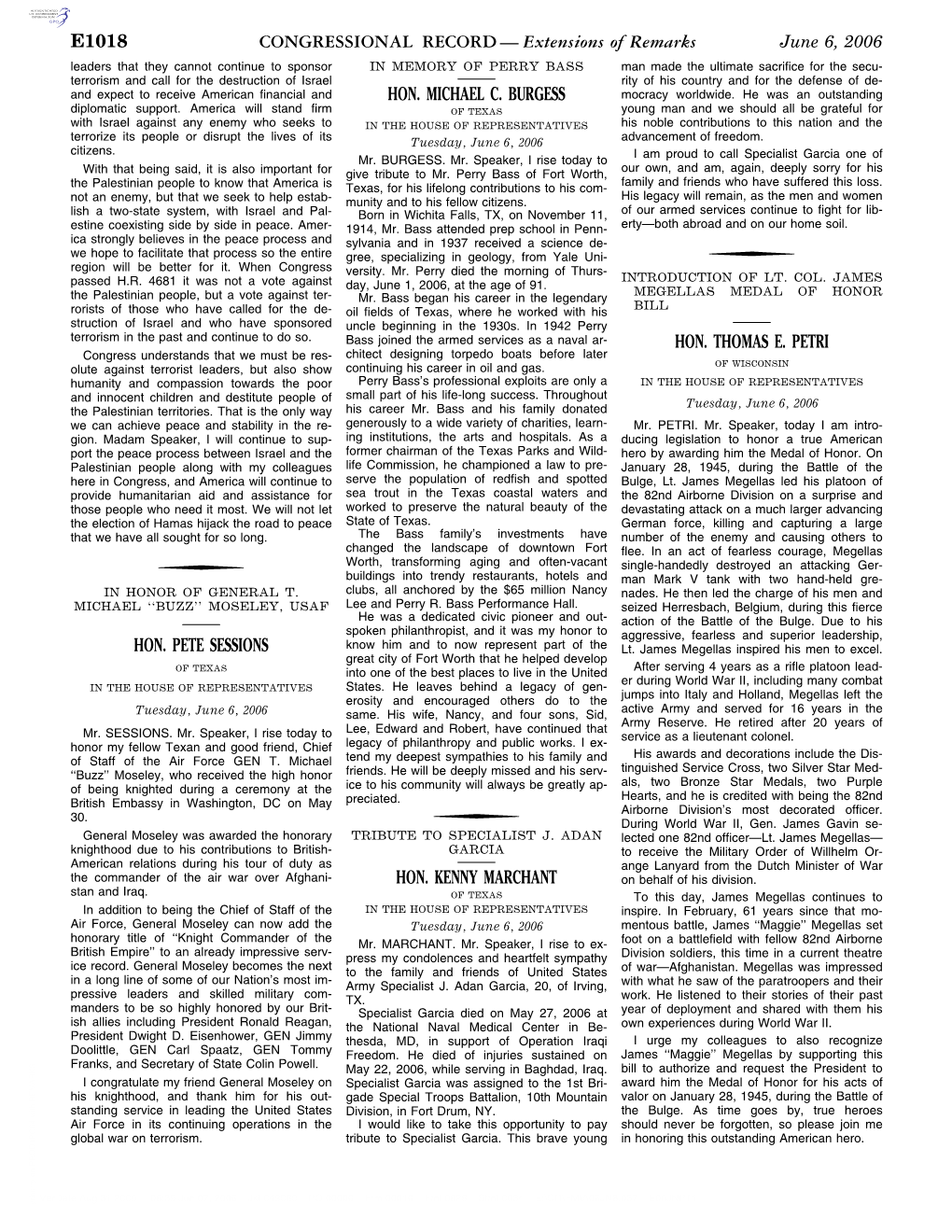 Extensions of Remarks E1018 HON. PETE SESSIONS HON. MICHAEL