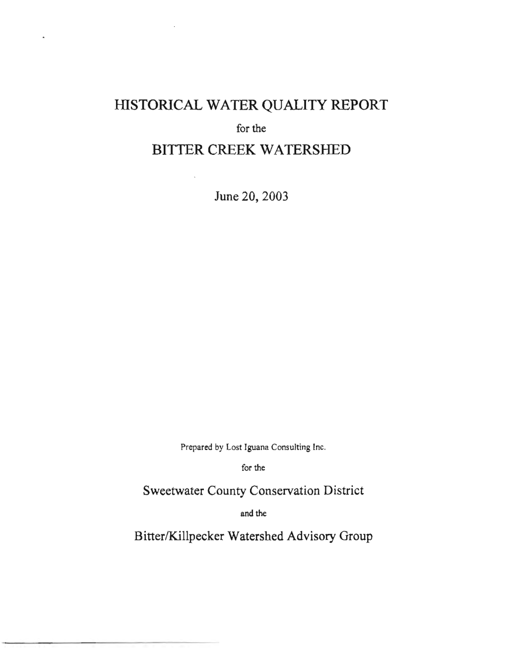 Historical Water Quality Report Bitter Creek Watershed