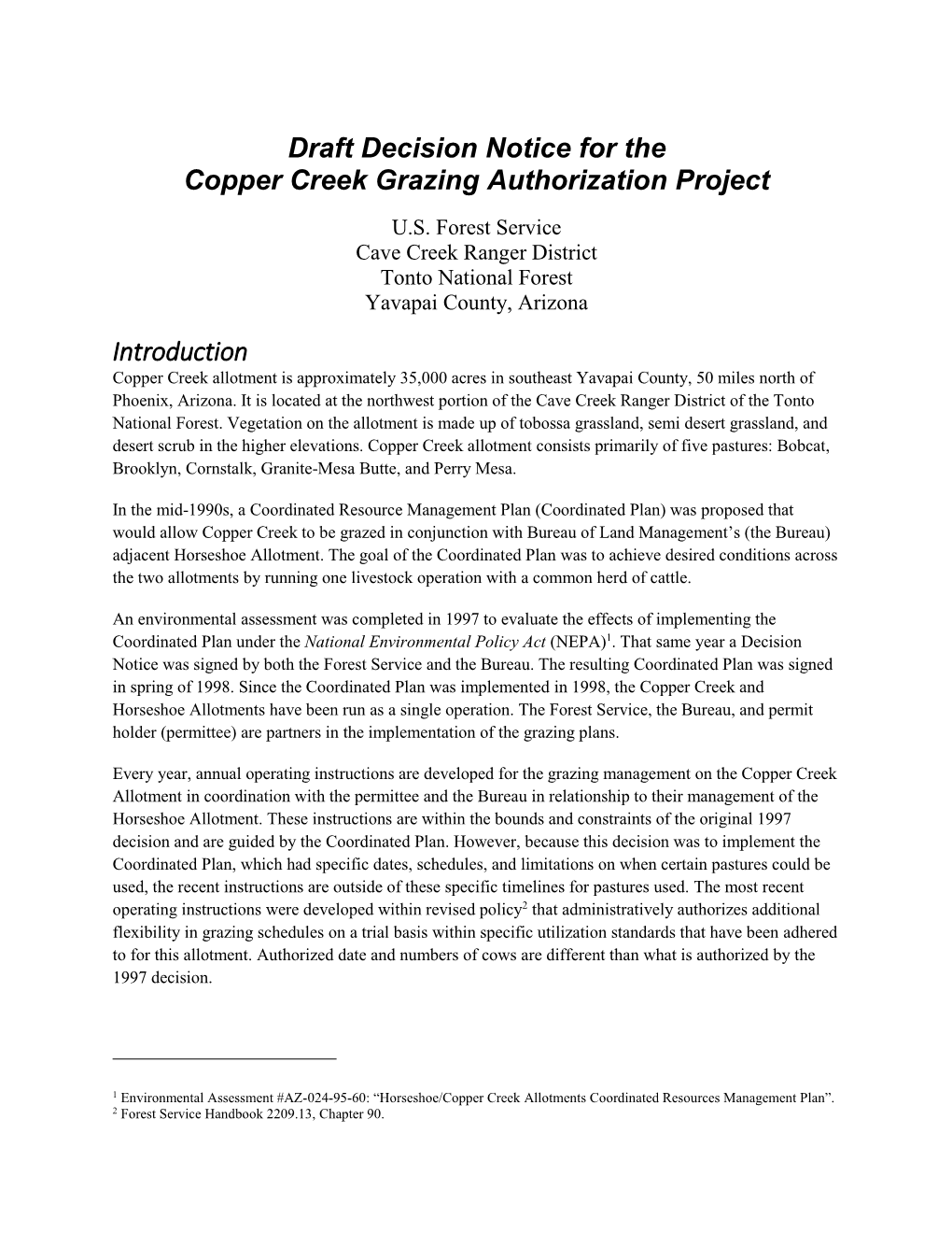 Decision Notice for the Copper Creek Grazing Authorization Project U.S
