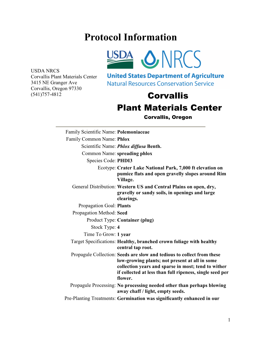 Propagation Protocol for Production of Container Phlox Diffusa