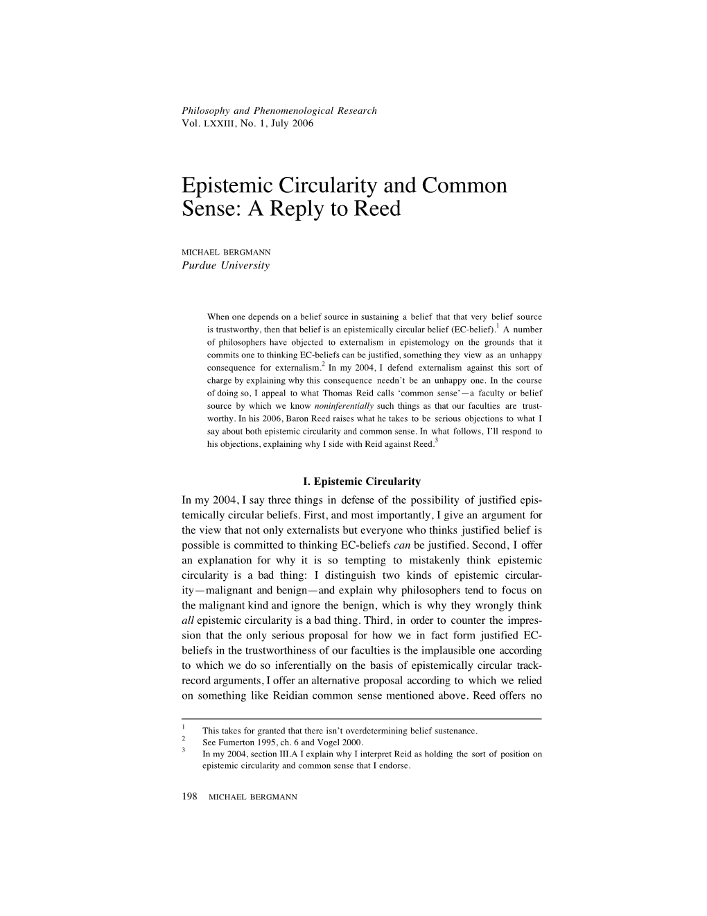 Epistemic Circularity and Common Sense: a Reply to Reed