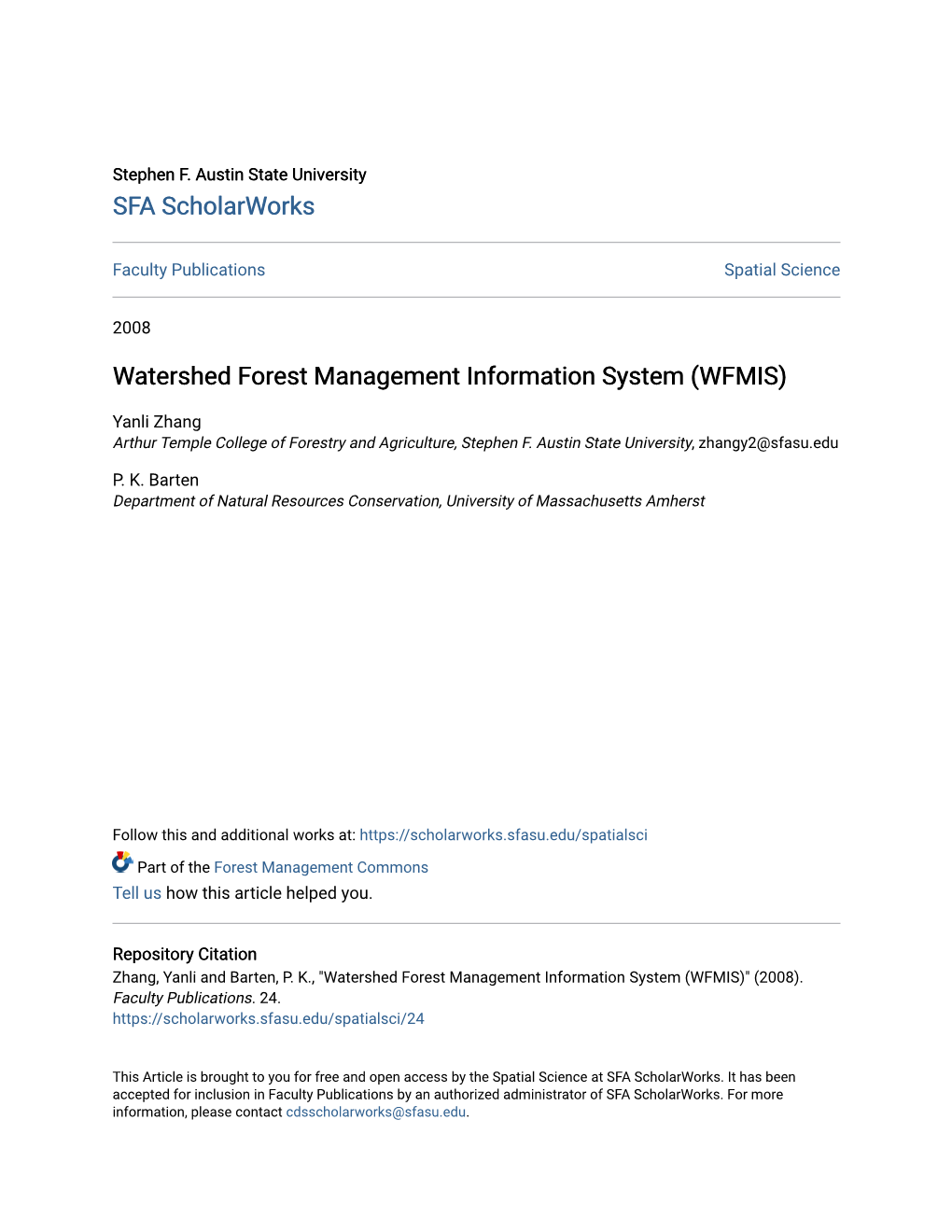 Watershed Forest Management Information System (WFMIS)