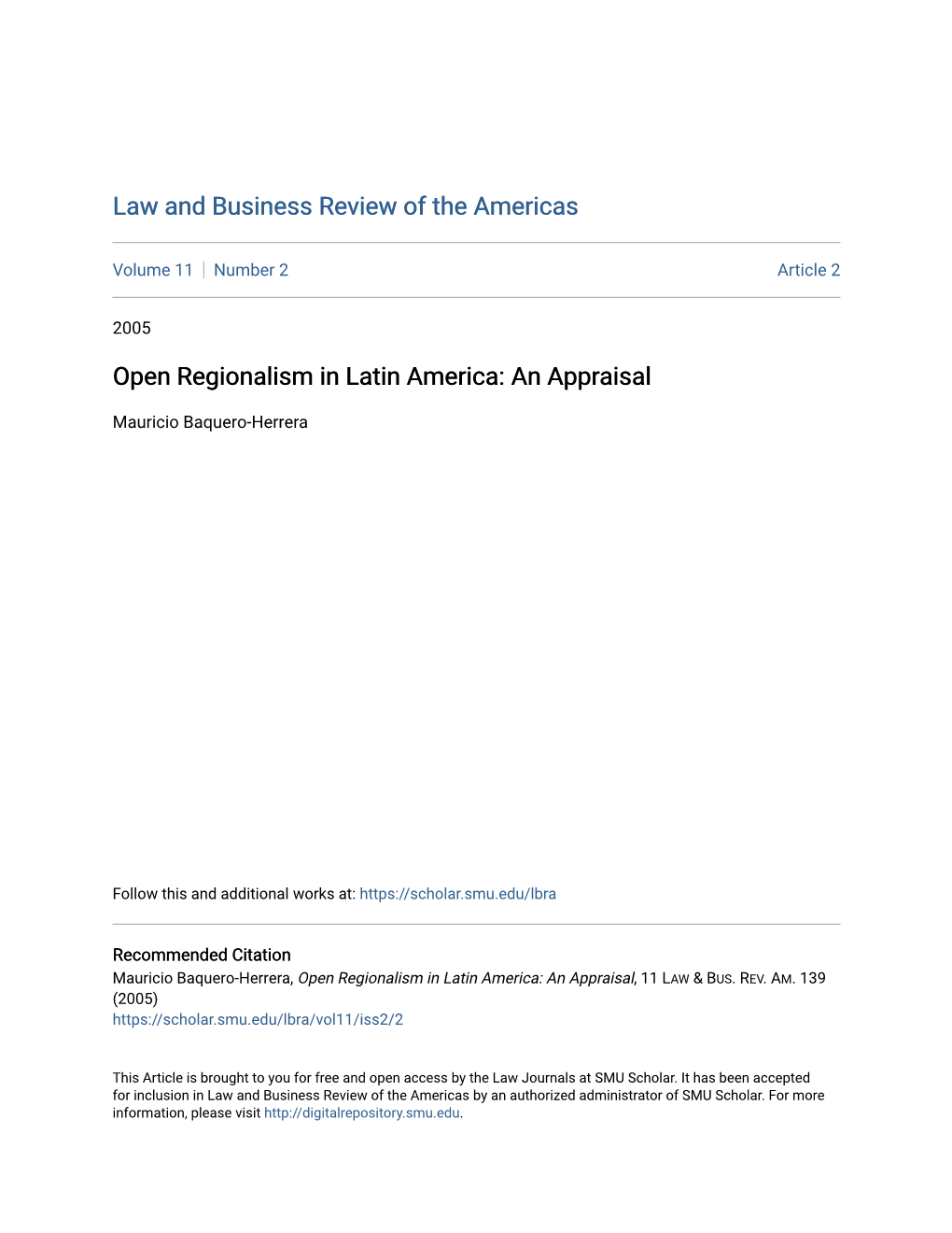 Open Regionalism in Latin America: an Appraisal