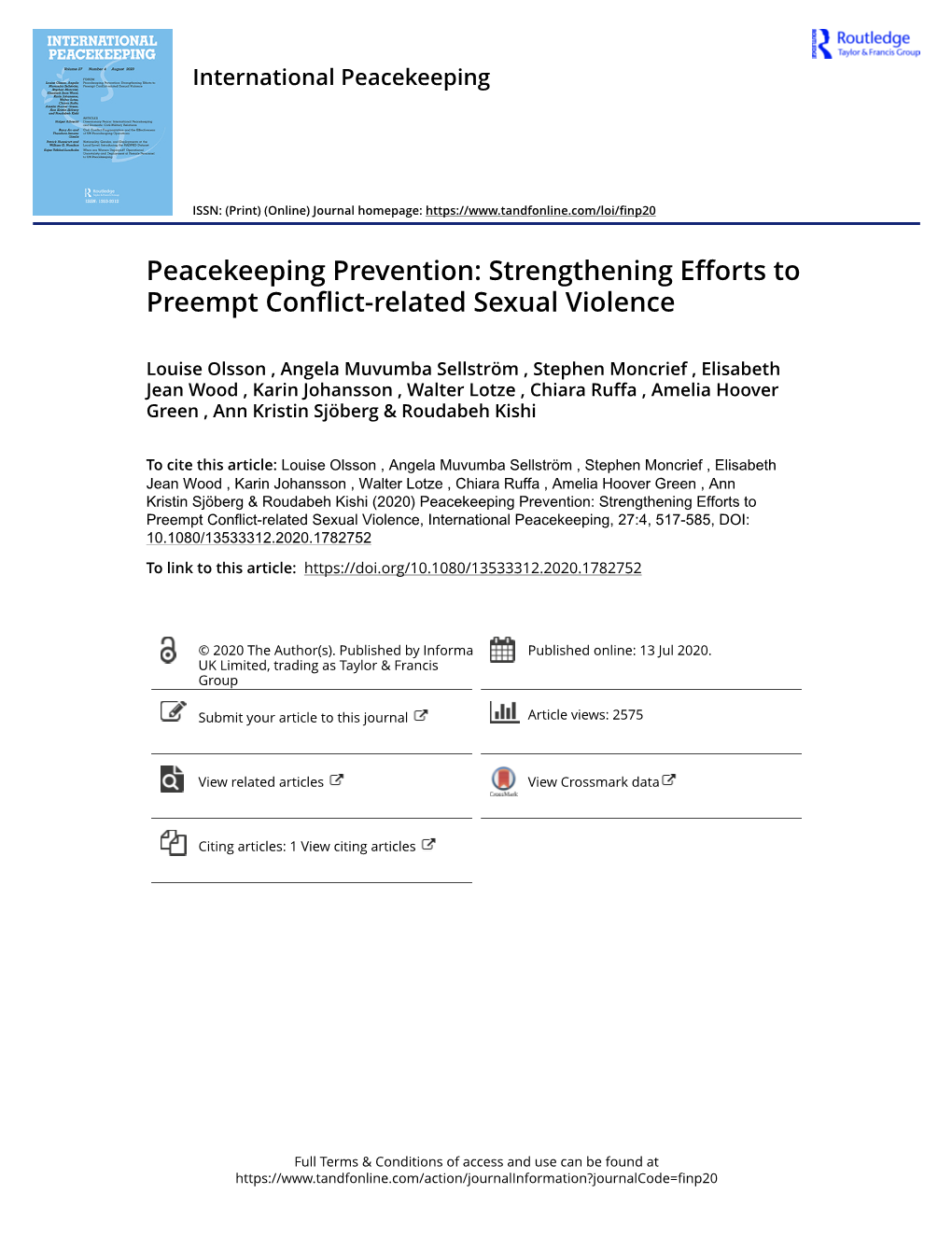 Strengthening Efforts to Preempt Conflict-Related Sexual Violence