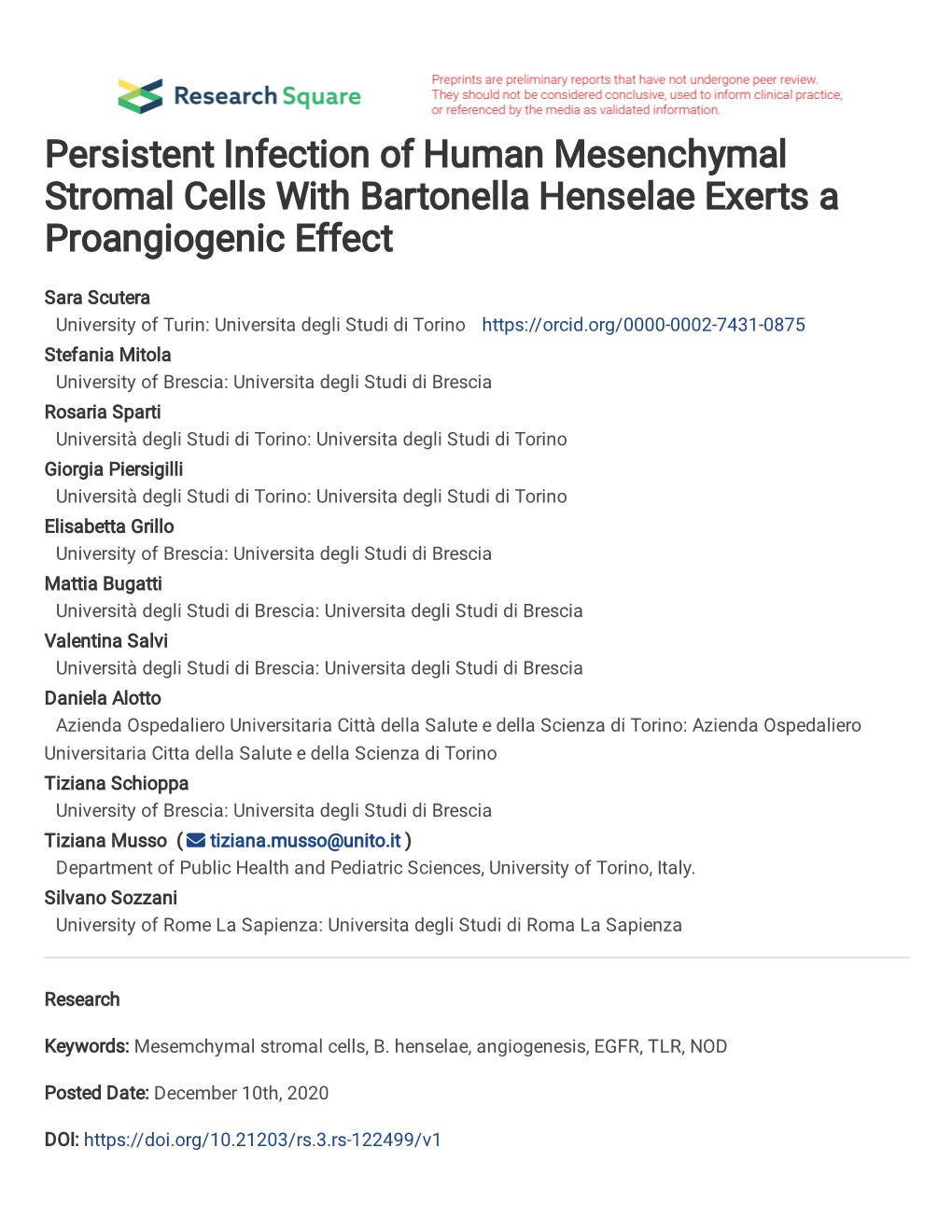 TITLE Persistent Infection of Human Mesenchymal Stromal Cells With