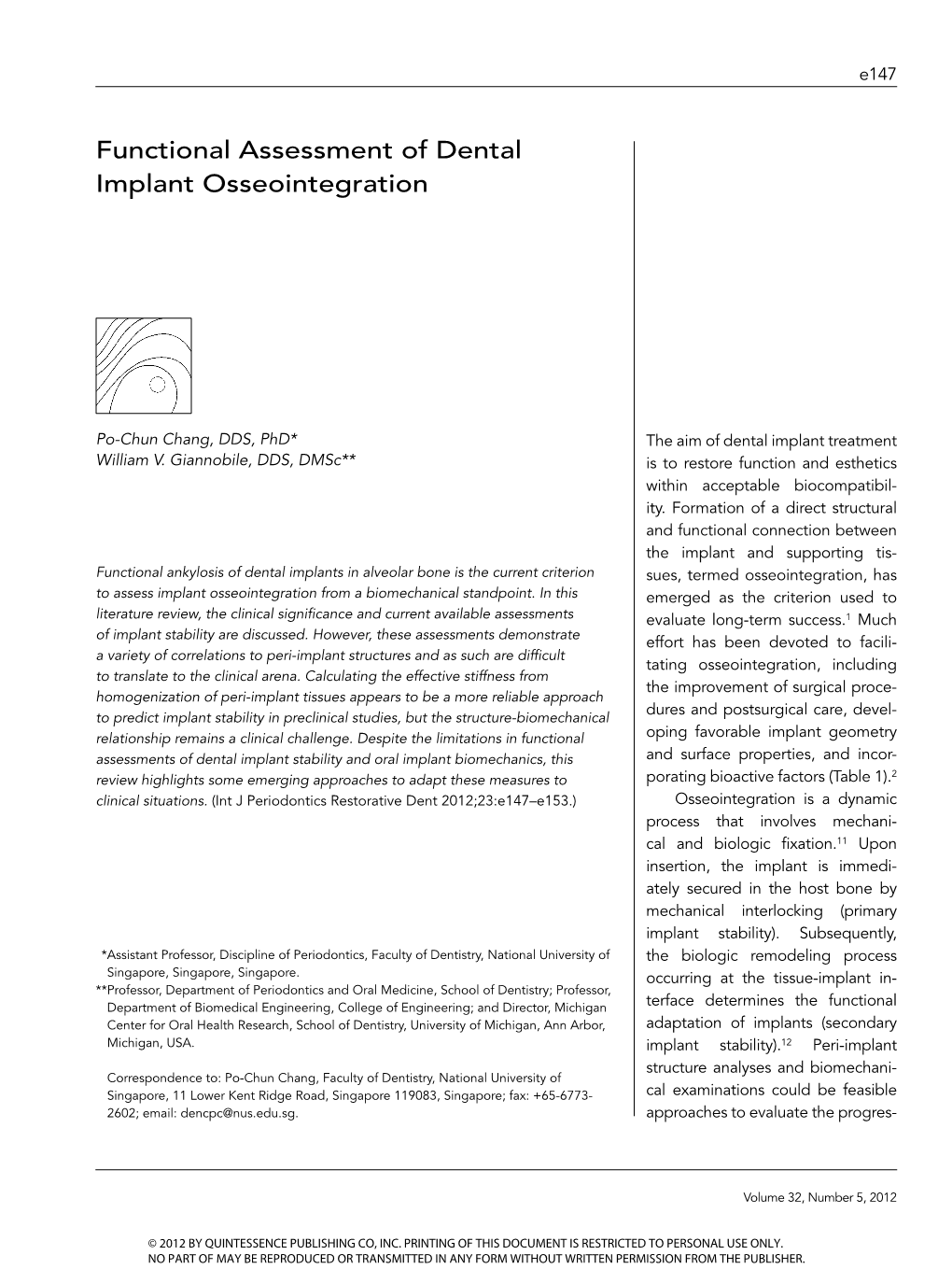 Functional Assessment of Dental Implant Osseointegration