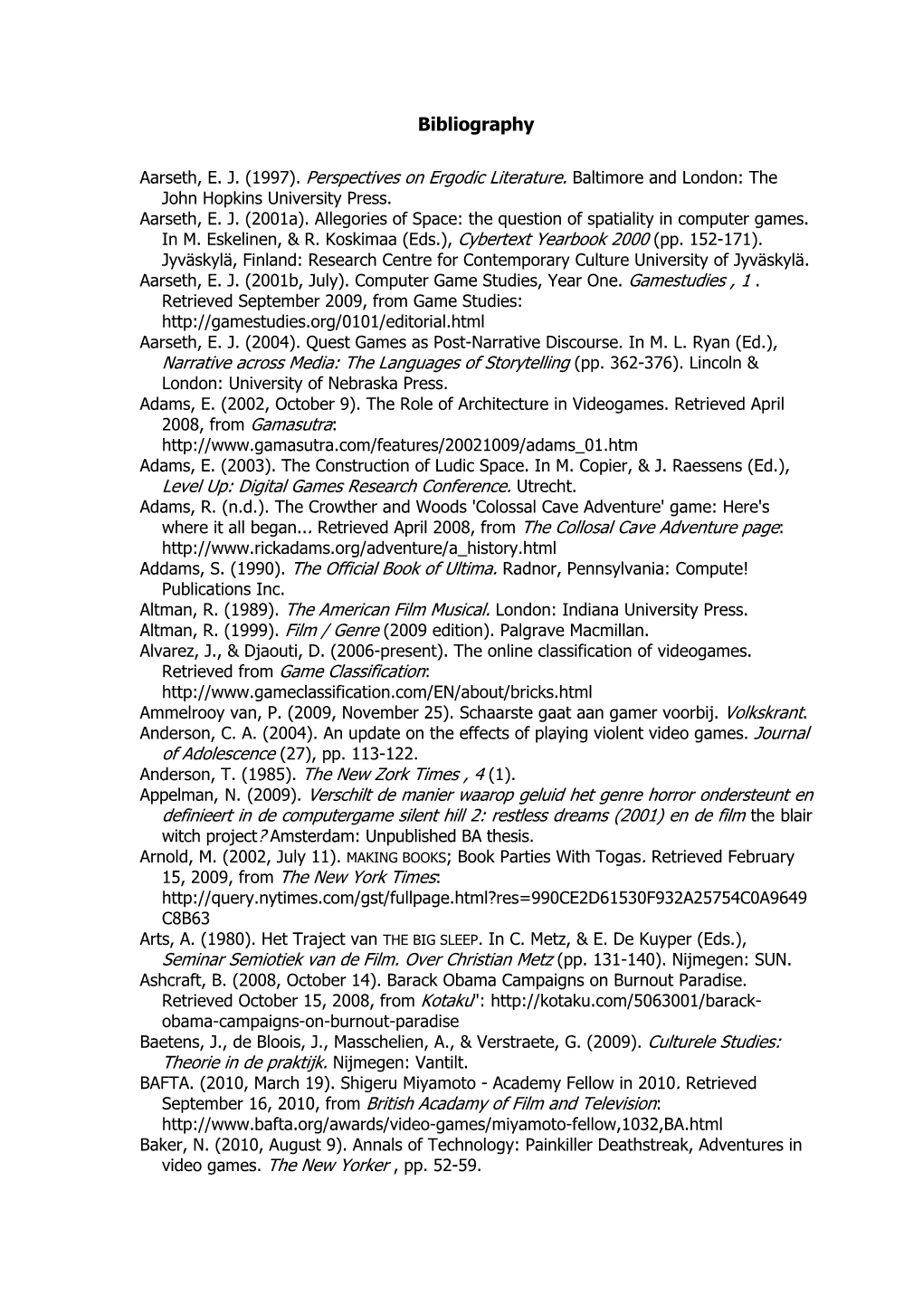 Appendix Bibliography