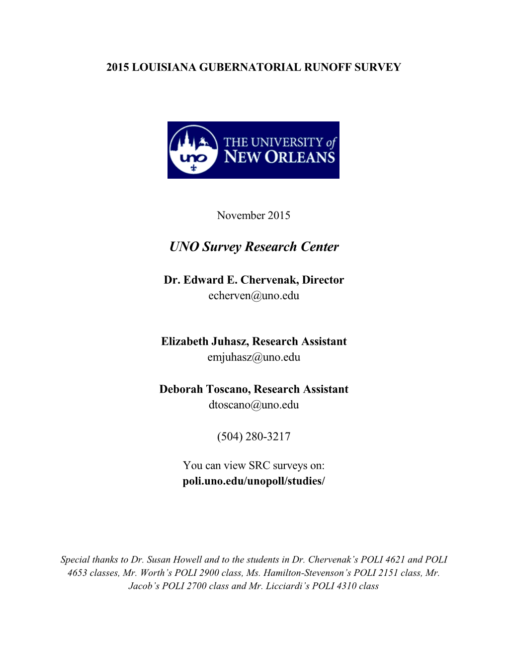 2015 Louisiana Gubernatorial Runoff Survey