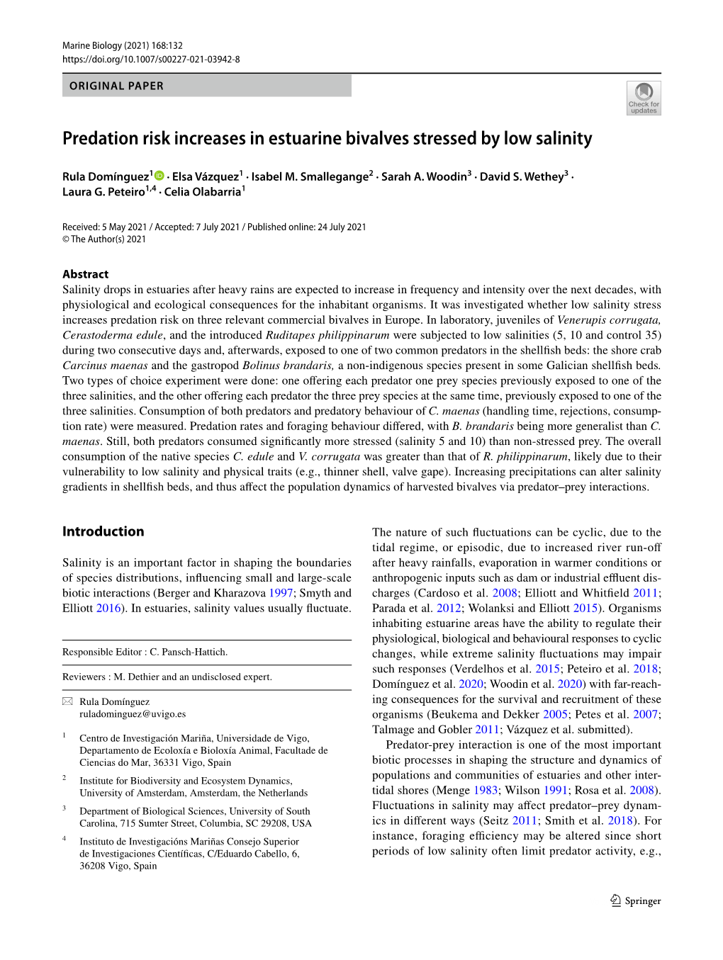 Predation Risk Increases in Estuarine Bivalves Stressed by Low Salinity