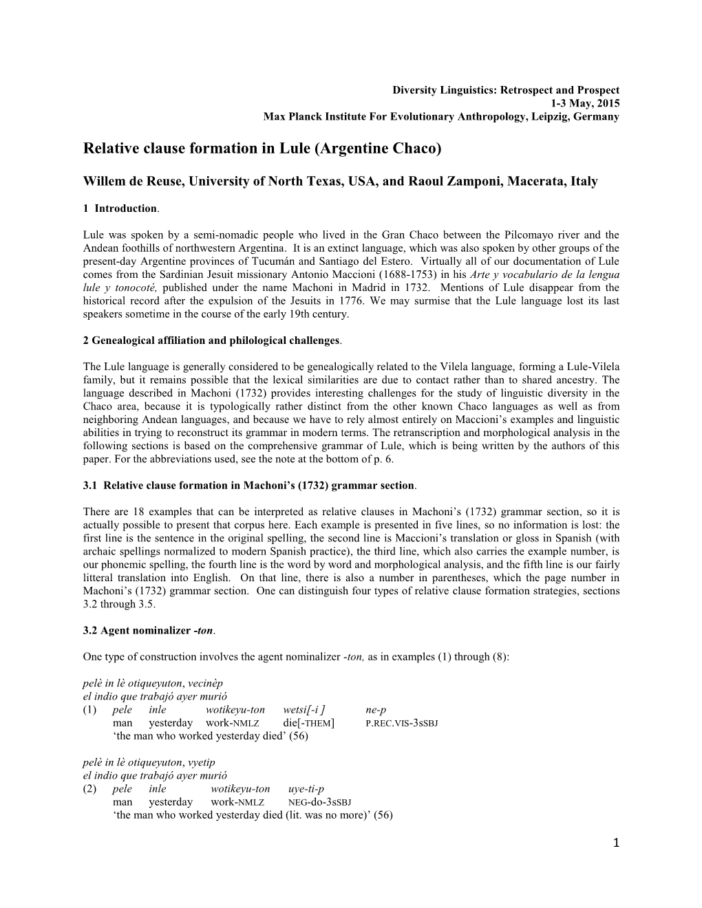 Relative Clause Formation in Lule (Argentine Chaco)