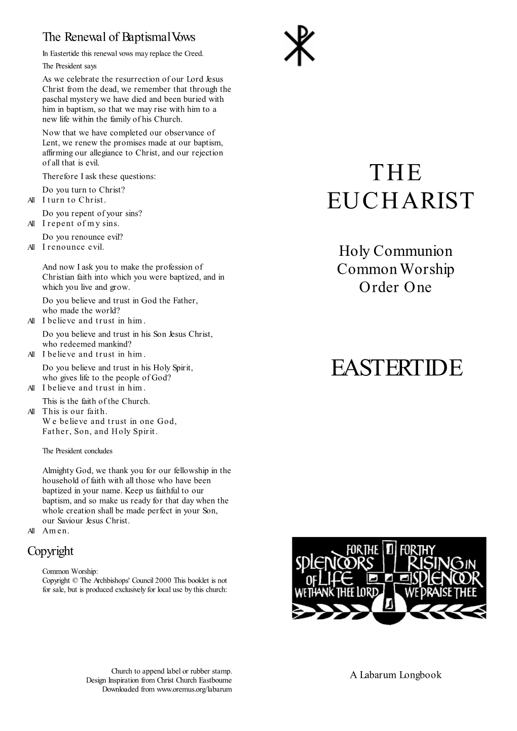 The Eucharist Eastertide