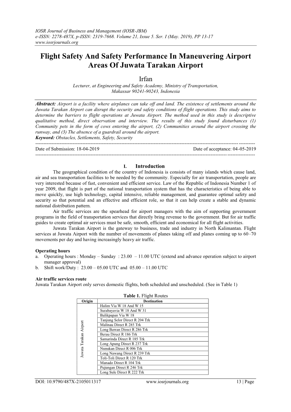 Flight Safety and Safety Performance in Maneuvering Airport Areas of Juwata Tarakan Airport