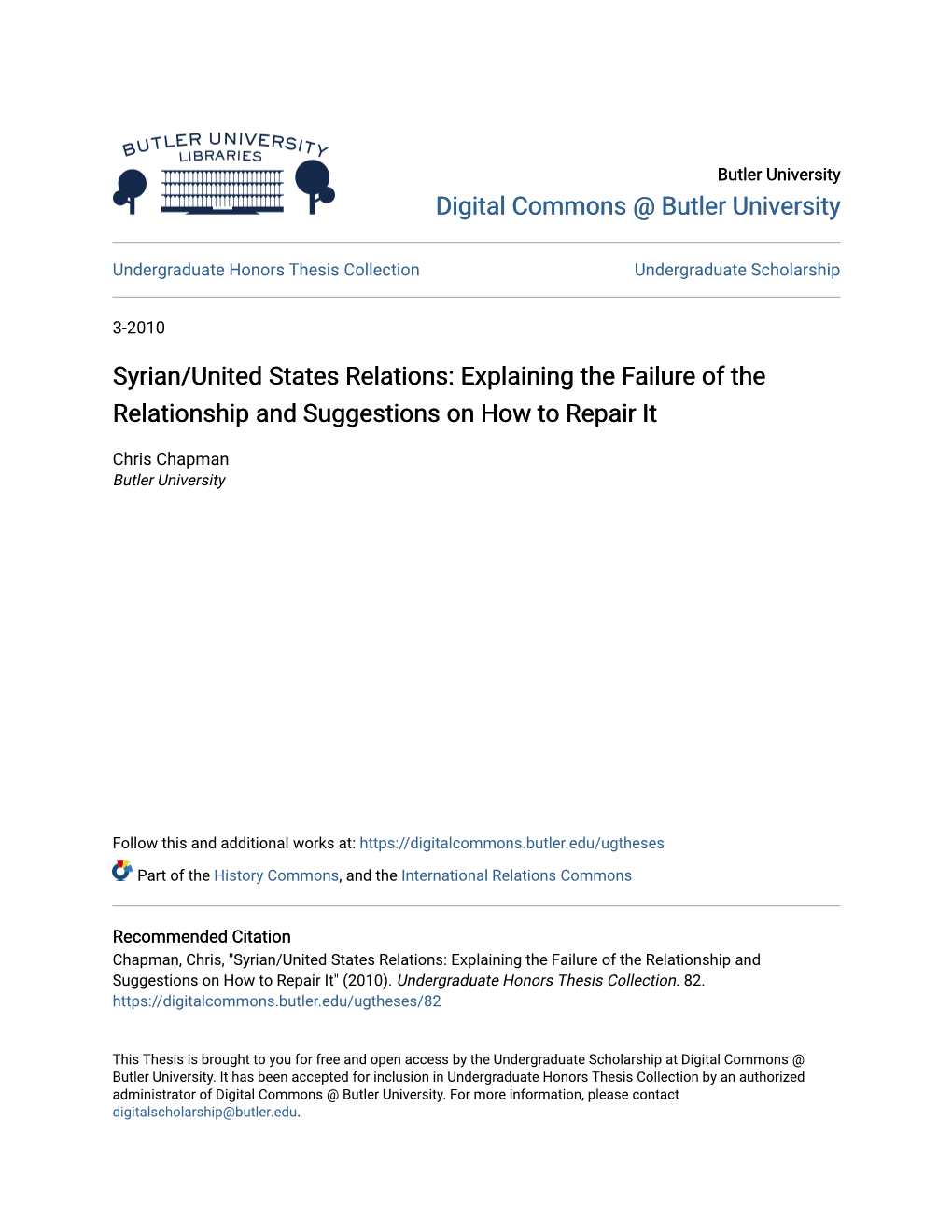 Syrian/United States Relations: Explaining the Failure of the Relationship and Suggestions on How to Repair It