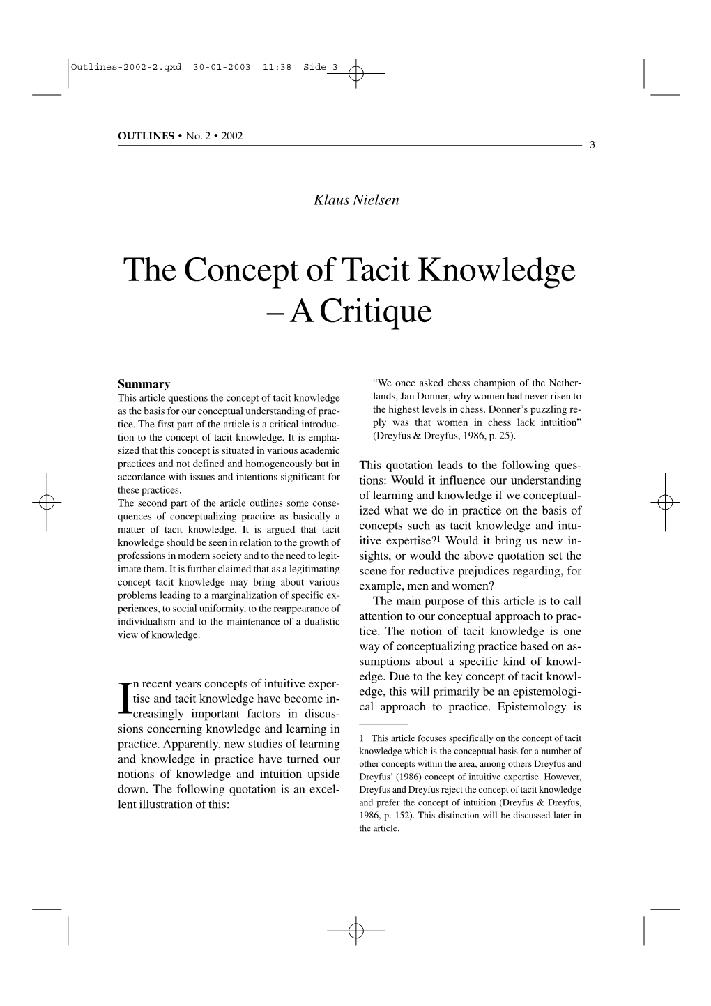 The Concept of Tacit Knowledge – a Critique