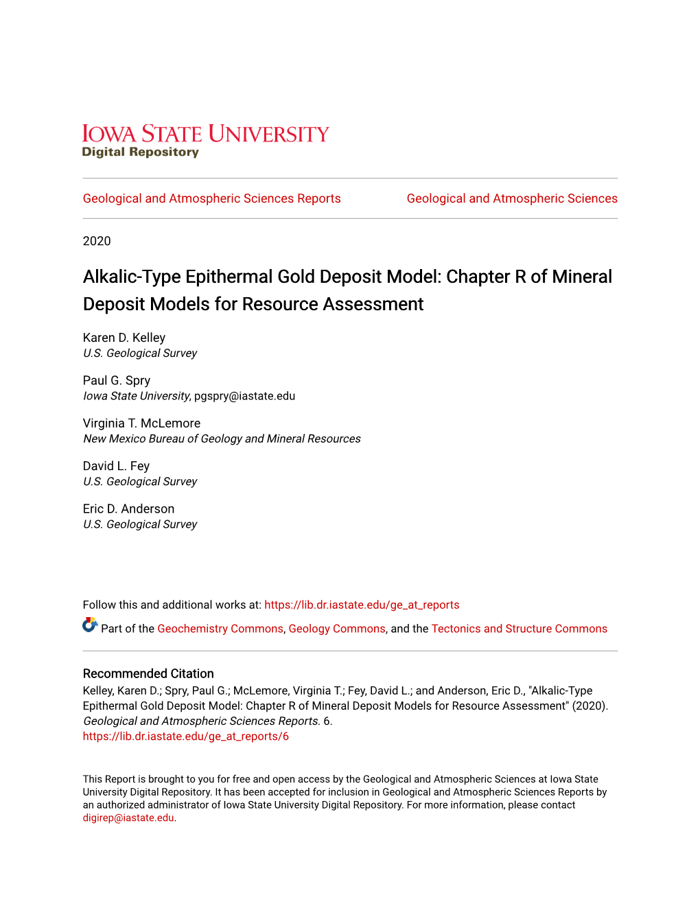 Alkalic-Type Epithermal Gold Deposit Model: Chapter R of Mineral Deposit Models for Resource Assessment